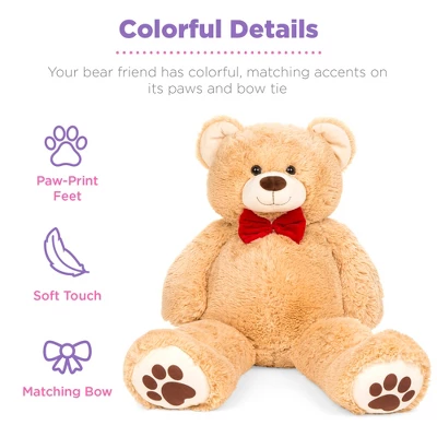 Best Choice Products 38in Giant Soft Plush Teddy Bear Stuffed Animal Toy W/ Bow Tie, Footprints - Image 3