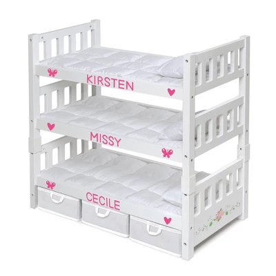 Badger Basket 1-2-3 Convertible Doll Bunk Bed With Bedding And Baskets - White Rose - Image 7