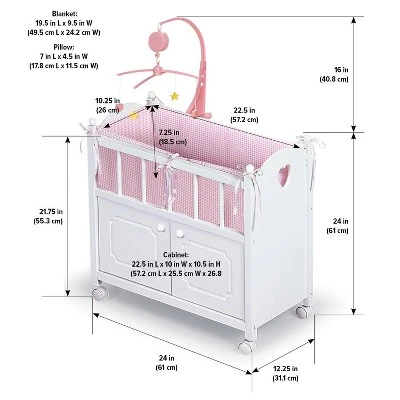 Badger Basket Cabinet Doll Crib With Gingham Bedding And Free Personalization Kit - White/Pink - Image 9
