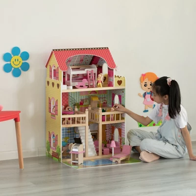 ShpilMaster Wooden Doll House With Toys And Furniture Accessories With LED Light For Ages 3+ - Image 2