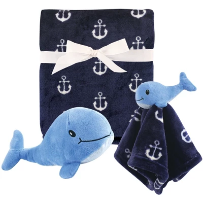 Hudson Baby Infant Boy Plush Blanket, Security Blanket And Toy Set, Boy Whale, One Size