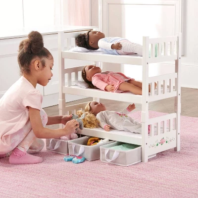 Badger Basket 1-2-3 Convertible Doll Bunk Bed With Bedding And Baskets - White Rose - Image 2
