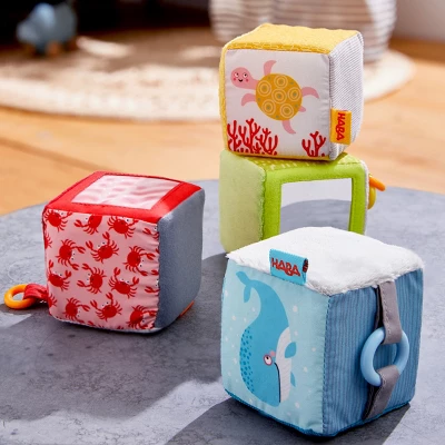 HABA Discovery Cubes Marine World - 4 Fabric Blocks To Stimulate Baby's Senses - Image 4