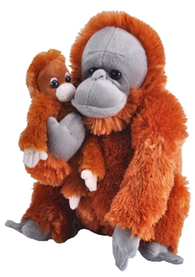 Wild Republic Mom & Baby Orangutan Stuffed Animal, 12 Inches