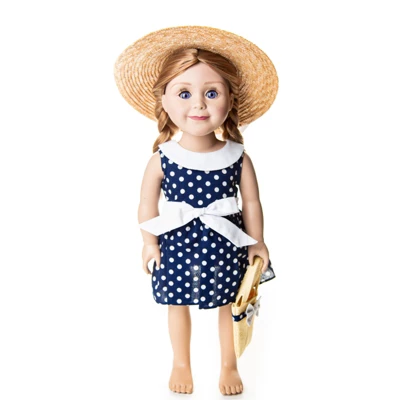 The Queen's Treasures 18 Inch Doll Blue Polka Dot Dress With White Bow Shoes - Image 2