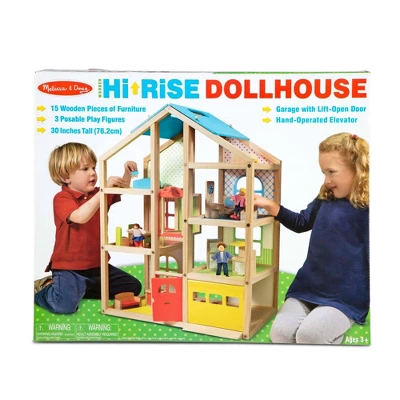 Melissa & Doug Hi-Rise Wooden Dollhouse With Furniture, Garage And Working Elevator - Image 2