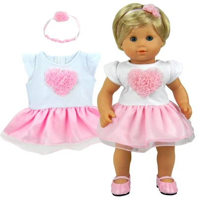Sophia’s Heart Dress And Headband Outfit For 15'' Dolls, White/Pink - Image 2