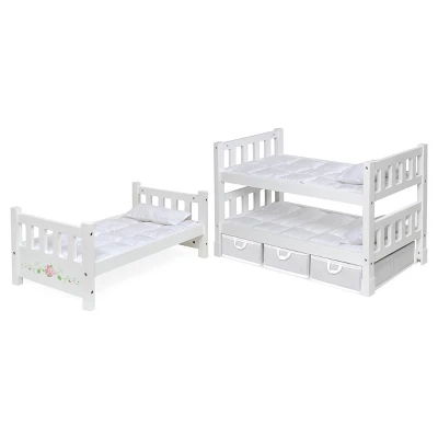 Badger Basket 1-2-3 Convertible Doll Bunk Bed With Bedding And Baskets - White Rose - Image 5