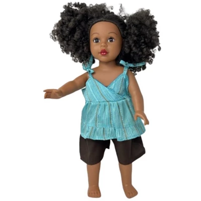 Matching Girl And Doll Size 6 Brown Short Set With Blue Top - Image 2