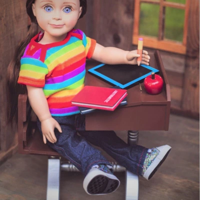 The Queen's Treasures 18 Inch Doll 1940’s Wood School Desk. And Accessories - Image 2