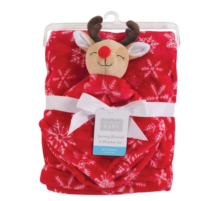 Hudson Baby Infant Plush Blanket With Security Blanket, Reindeer, One Size