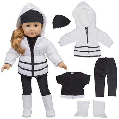 Dress Along Dolly Winter Snow Outfit For American Girl Doll, 5 Pieces