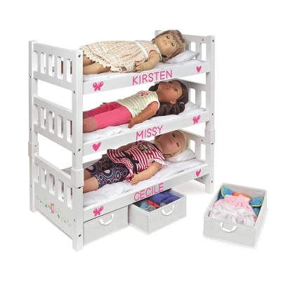 Badger Basket 1-2-3 Convertible Doll Bunk Bed With Bedding And Baskets - White Rose - Image 6
